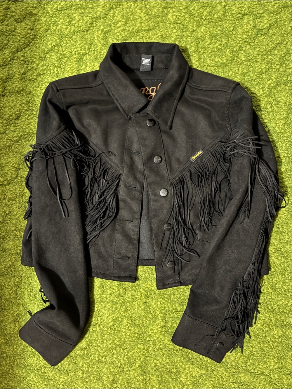 Vegan Suede Wrangler Cropped Fringe Jacket - Picture 10 of 13